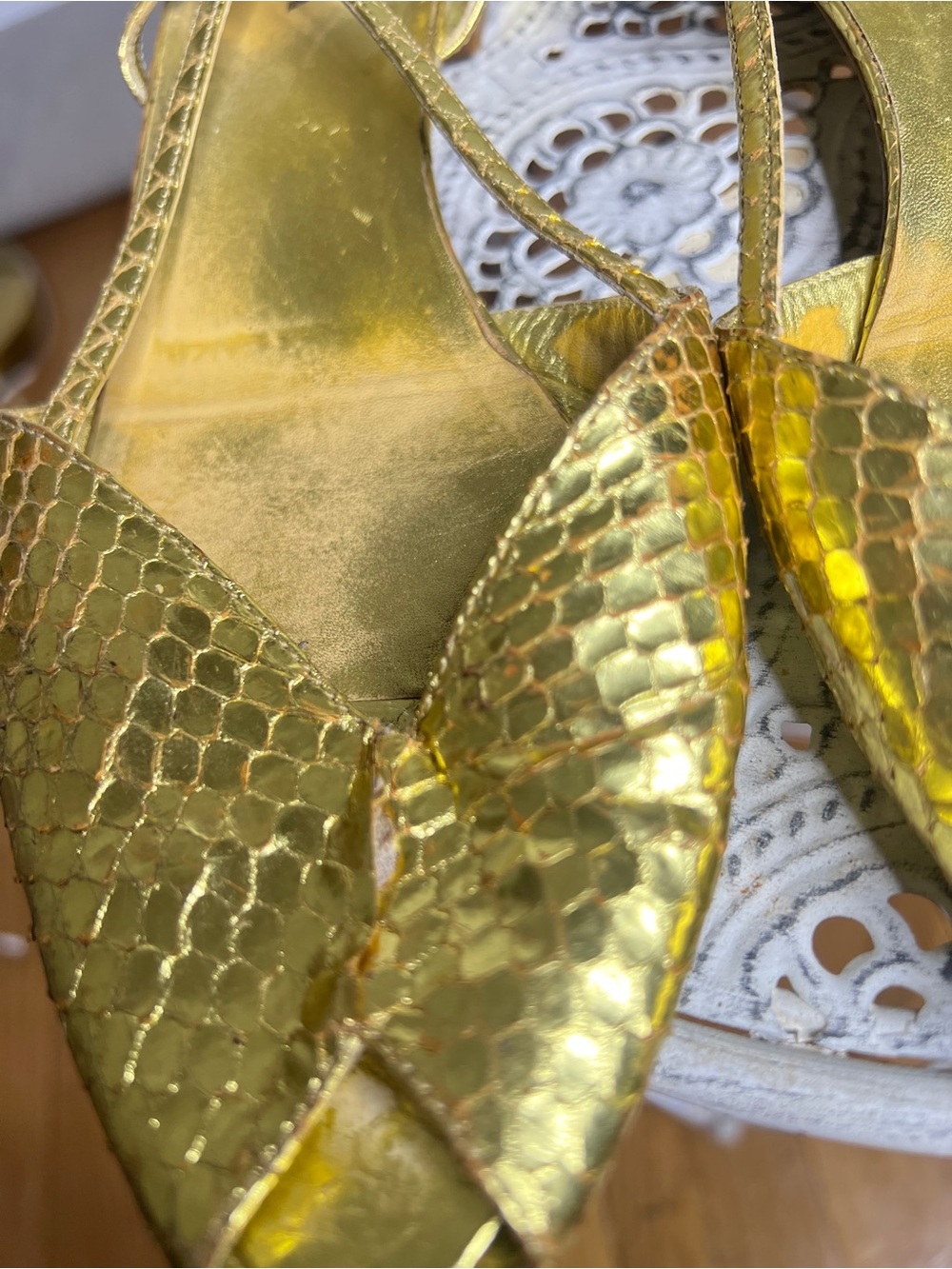Prada Gold Metallic Snakeskin Slingback Sandals - Picture 8 of 8